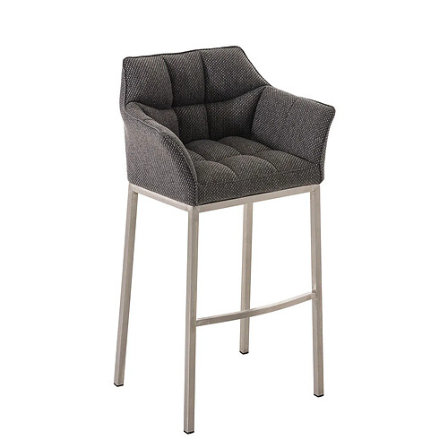 Decoshop26 Tabouret de bar chaise haute de comptoir couture carrées assise en tissu gris 4 pieds stables en acier inoxydable 10_0004726