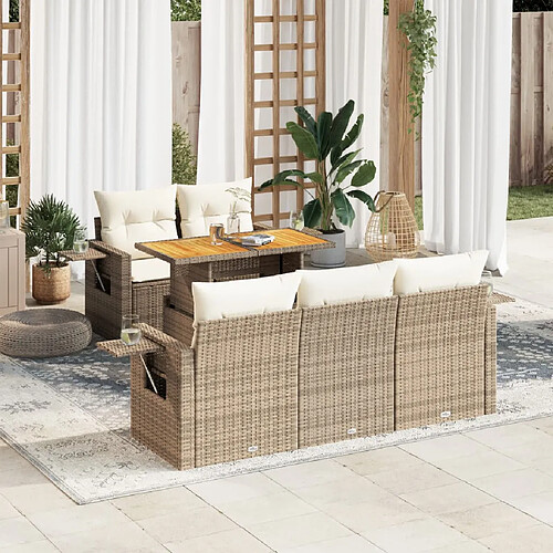 vidaXL Salon de jardin avec coussins 6 pcs beige résine tressée