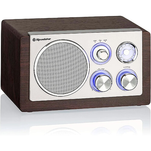 Radio Portable Vintage FM Analogique , Haut-Parleur 16W, Radio Rétro Compacte, , Bois, Roadstar, HRA1245NWD