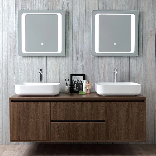 Kiamami Valentina MEUBLE DE SALLE DE BAIN SUSPENDU 150CM DOUBLE LAVABO ET MIROIR AVEC LED TACTILE | SIENA