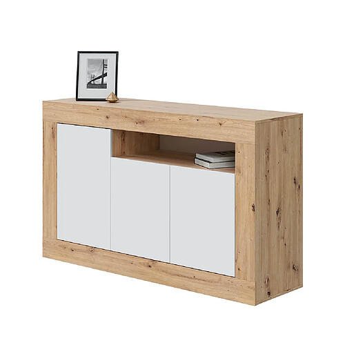 MIRAKEMUEBLE Buffet 3 portes et 1 trou Velho - Chêne Nodi et Blanc Artik OAK NODI ET BLANCO ARTIK