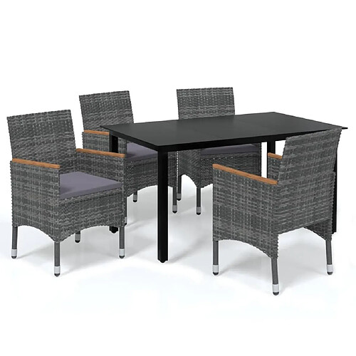 Maison Chic Mobilier à dîner 5 pcs de jardin avec coussins - Ensemble table et chaises d'extérieur - Salon/Mobilier de jardin classique Résine tressée Gris -MN52226