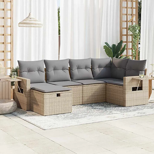 vidaXL Salon de jardin avec coussins 6 pcs beige résine tressée