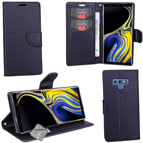 Htdmobiles Housse etui portefeuille pour Samsung Galaxy Note 9 + film ecran - NOIR / NOIR