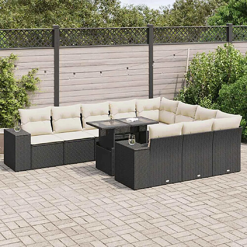 vidaXL Salon de jardin 11 pcs avec coussins noir résine tressée