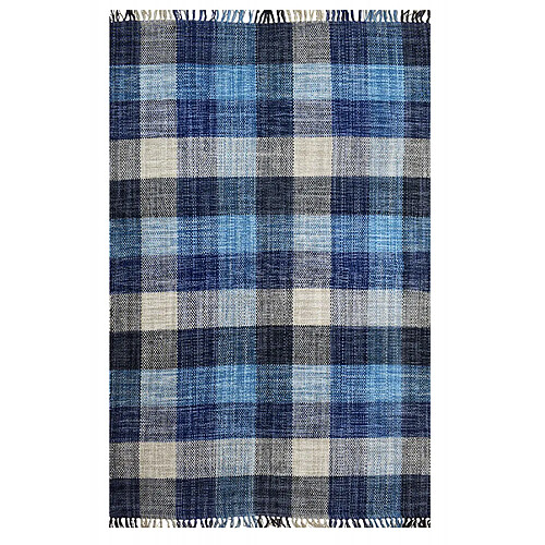 Alter Tapis sacramento moderne, style kilim, 100% coton, bleu, 150x90cm