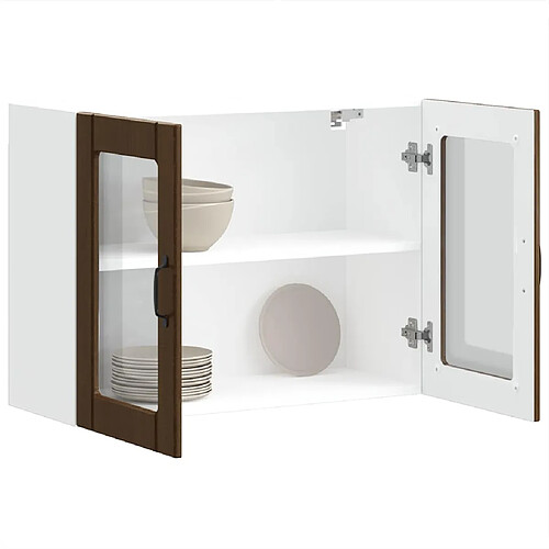 vidaXL Armoire murale de cuisine et porte en verre Lucca chêne marron