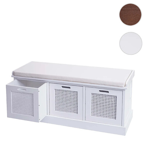 Mendler Banc HWC-J49, banc rembourré Banc de vestiaire 47x110x40cm ~ blanc, rembourrage crème-blanc