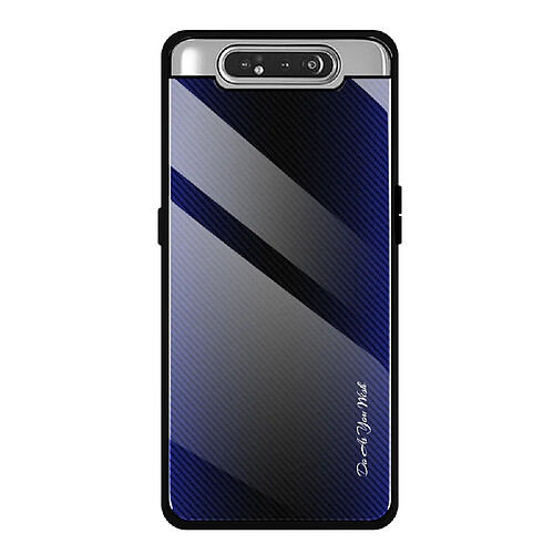 Wewoo Coque Pour Galaxy A80 / A90 Housse de protection en verre dégradé de texture bleu foncé