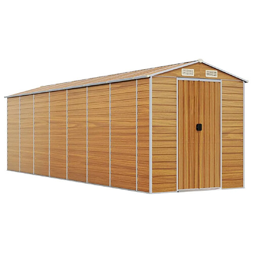 Helloshop26 Abri de jardin cabane cabanon maison de stockage remise extérieur hangar outils robuste clair 191 x 640 x 198 cm acier galvanisé marron 02_0022294