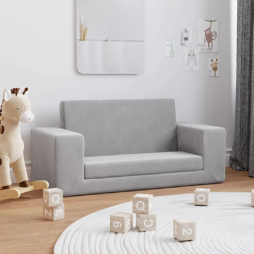 vidaXL Canapé-lit enfants 2 places gris clair peluche douce