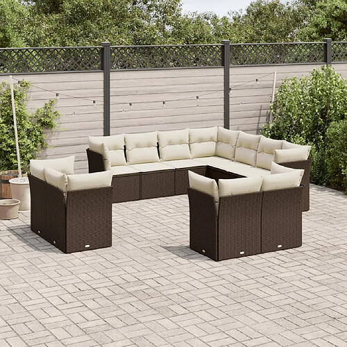 vidaXL Salon de jardin et coussins 11 pcs marron résine tressée