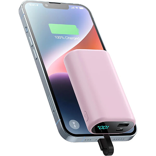 SANAG Batterie Externe 10800Mah, Ultra Compact Power Bank Avec Cables Intégré, 15W 3.0A Chargeur Portable Avec Écran Lcd, 3 Sortie Batterie Portable Pour Iphone 14//14 Pro/13/12/11/Xs/Xr/X/8/7/6 (Rose)