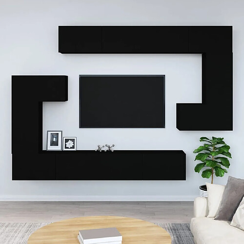 Maison Chic Meuble TV scandinave mural Banc TV suspendu pour salon - Noir Bois d'ingénierie -MN47084