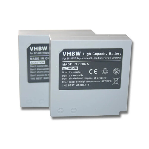 vhbw 2x Li-Ion batterie 700mAh pour appareil numérique camescope Samsung VP-MX10A, VP-MX10AH, VP-MX10AU, SMX-F30, F33, F34, SC-HMX10 remplace BP-85ST.