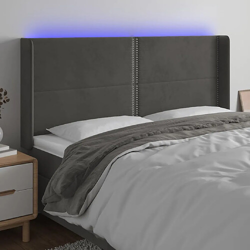 Maison Chic Tête de lit scandinave à LED,meuble de chambre Gris foncé 183x16x118/128 cm Velours -MN93219