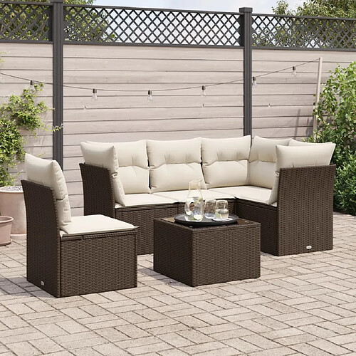 vidaXL Salon de jardin avec coussins 6 pcs marron résine tressée