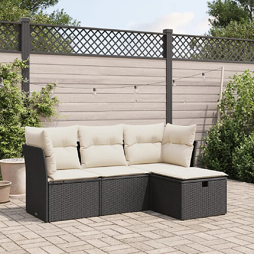 vidaXL Salon de jardin 4 pcs avec coussins noir résine tressée