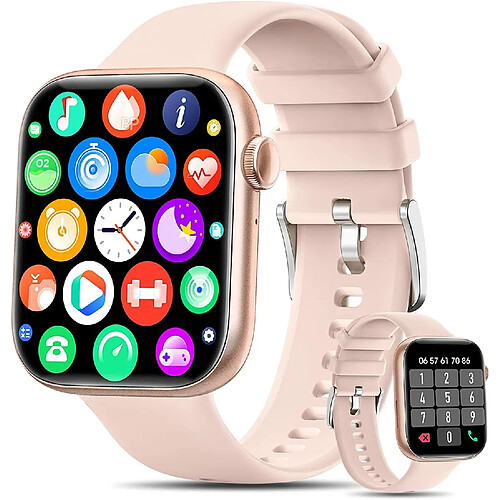 Montre Connectée Vanwin P45 Femme Avec Appel Bluetooth Assistant Vocal, 1,8'' Smartwatch Avec 2 Bracelets/123 Modes Sportifs/Fonction Féminine/Lecteur Musical/Rythme Cardiaque/Sommeil Android Ios Or