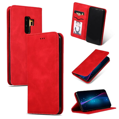 Wewoo Housse Coque Etui en cuir avec rabat horizontal magnétique Business Skin Feel pour Samsung Galaxy S9 Plus rouge