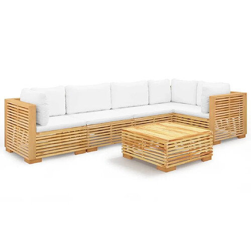 Maison Chic Salon de jardin 6 pcs + coussins - Mobilier/Meubles de jardin - Table et chaises d'extérieur Bois de teck solide -MN61129