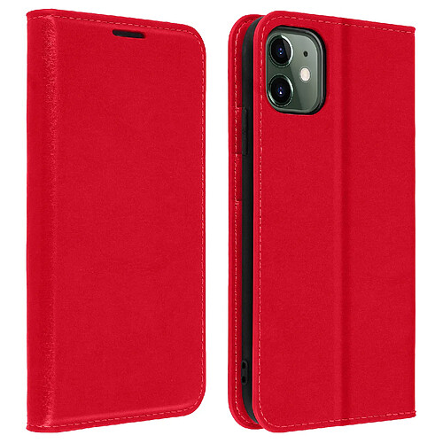 Avizar Étui iPhone 11 Folio Cuir Véritable Porte cartes Support Vidéo rouge