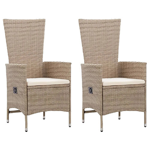 Maison Chic Lot de 2 Chaises de jardin et coussins | chaises Relax d'extérieur Résine tressée Beige -GKD94147