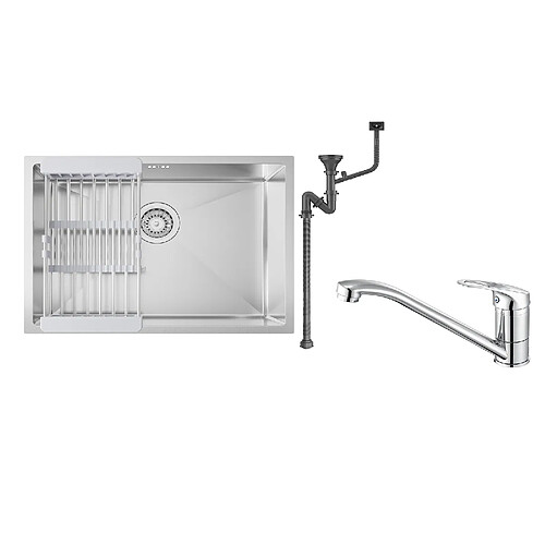 Auralum max Évier Cuisine 1 Bac 60*44*20CM,inox 304,à Encastrer avec Panier Drainage,Nano Silver+Robinet de Cuisine,Orientable 360°,en Laiton,Chromé