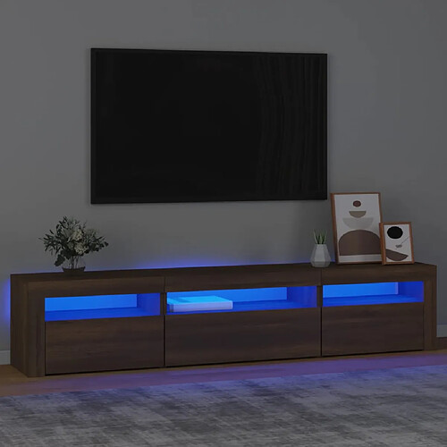 vidaXL Meuble TV avec lumières LED Chêne marron 195x35x40 cm