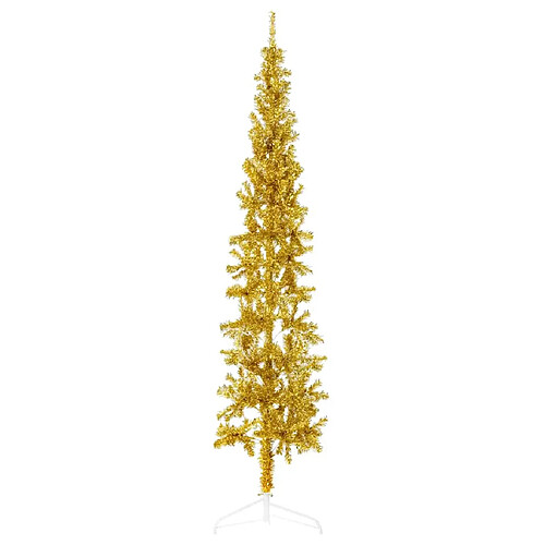 vidaXL Demi sapin de Noël artificiel mince avec support Doré 180 cm