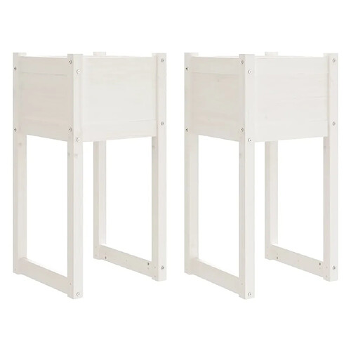 Maison Chic Lot de 2 Jardinières,Bac à fleurs - pot de fleur Blanc 40x40x81 cm Bois massif de pin -GKD79952