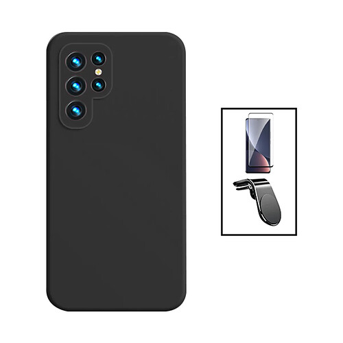 Jeu de films en verre trempé de la couverture 5D + Cas de silicone liquide + SuppOrt Magnétique L Voiture de conduite sécuritaire Phonecare pour Samsung Galaxy S24 Ultra 5G - le noir