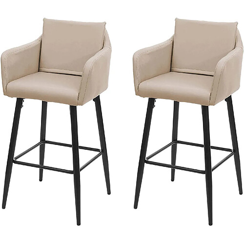 Decoshop26 Lot de 2 tabourets de bar avec repose-pieds en synthétique taupe et métal noir TDB04064