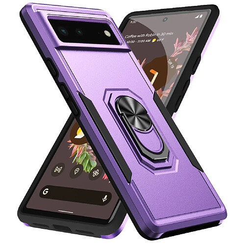 Coque en TPU anti-empreintes digitales avec béquille rotative, violet/noir pour votre Google Pixel 6