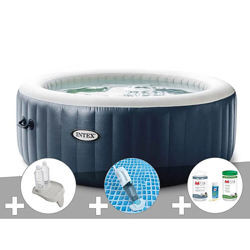 Kit spa gonflable Intex PureSpa Blue Navy rond Bulles 6 places + Porte/verre + Aspirateur + Kit traitement brome