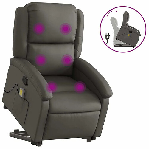 Maison Chic Fauteuil Relax pour salon, Fauteuil inclinable de massage gris cuir véritable -GKD20074