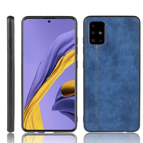 Wewoo Coque Pour Galaxy A51 antichoc couture peau de vache motif PC + PU + TPU cas bleu