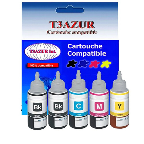 Set de 5 bouteilles encre compatibles pour Epson EcoTank ET L3060, L1300, L3050 - T3AZUR