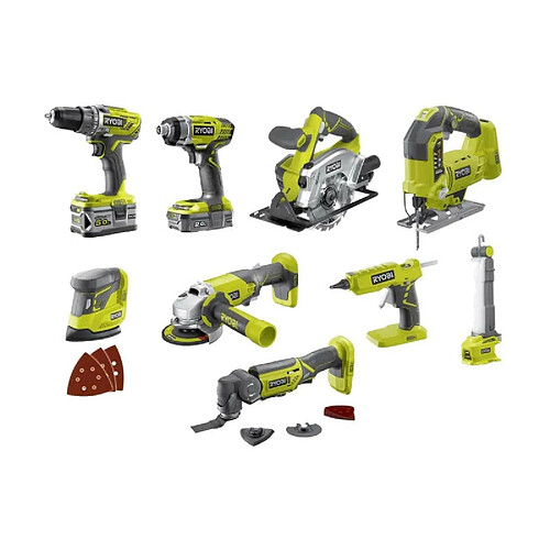 Pack RYOBI Combo 9 outils - 2 batteries 5.0Ah et 2.0Ah - 1 chargeur - R18CK9-252S