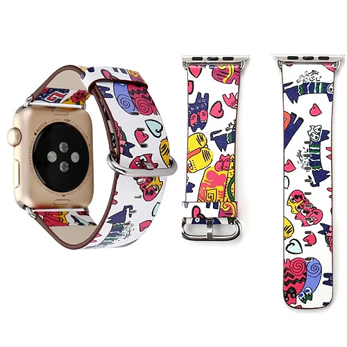 Wewoo Bracelet pour Apple Watch Series 3 & 2 & 1 42mm mode coloré motif de chat en cuir véritable bande de montre-bracelet