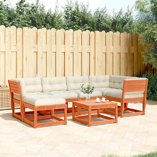 vidaXL Salon de jardin 6 pcs avec coussins cire marron bois pin massif