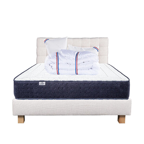 LUXURY LITERIE Ensemble matelas Nuage 140x200 cm + sommier beige ep20cm + 2 oreillers + couette + Tête de Lit