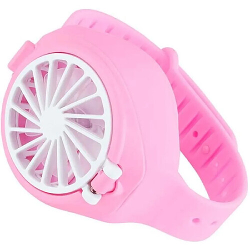 Mini Ventilateur de Montre, Montre portable, Lumière LED Colorée, Ventilateur USB Pliable pour Femmes et Enfants (Rose)