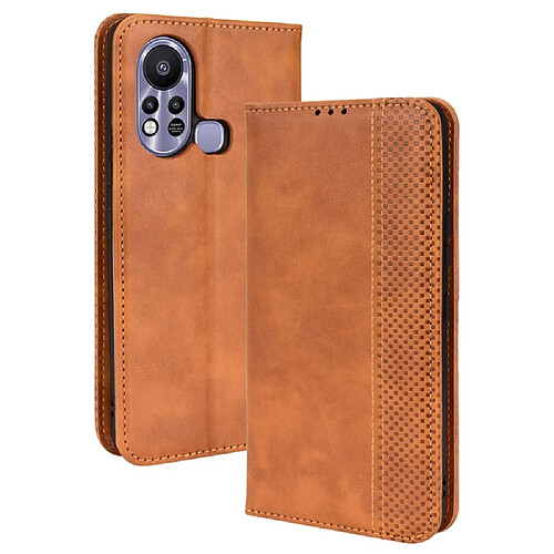 Etui en PU texture rétro, auto-absorbé magnétique avec support pour votre Infinix Hot 11s/Hot 11s NFC 4G - marron