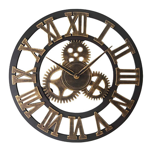 Wewoo Horloge murale Rétro en bois ronde à engrenages chiffre romaindiamètre 58cm or