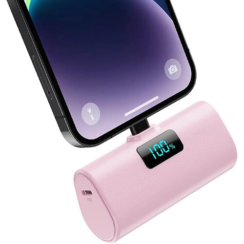 SANAG Mini Batterie Externe Pour Iphone 5200Mah Power Bank Ultra-Compact Et Léger 20W Pd Charge Rapide Chargeur Externe Avec Écran Lcd, Petit Batterie Portable Compatible Avec Ipohone 14/13/11/X/8/Se - Rose