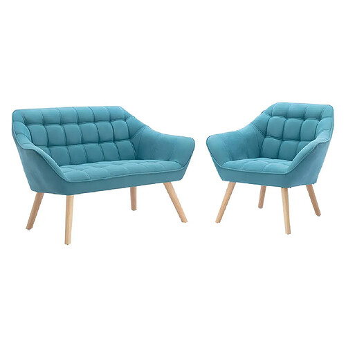 Vente-Unique Canapé 2 places et fauteuil en tissu bleu CASERTA