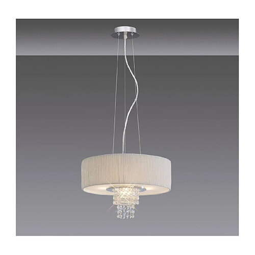 Luminaire Center Suspension Nerissa avec Abat jour blanc 4 Ampoules chrome poli/cristal