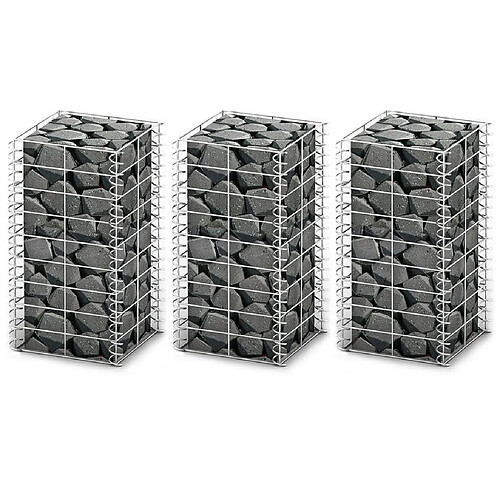 vidaXL Jeu de panier de gabion 3 pcs Fil galvanisé 25x25x50 cm