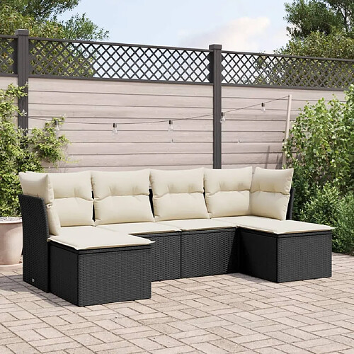 vidaXL Salon de jardin 6 pcs avec coussins noir résine tressée